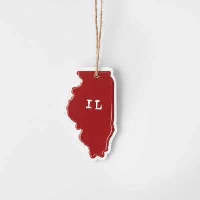 3.8'' Red Metal Illinois on White Wood Christmas Tree Ornament - Wondershop™