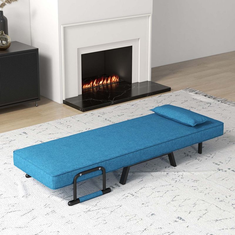 Costway Folding 6 Position Armchair Lounge Couch Convertible Sleeper Bed  w/ Pillow Blue, 4 of 11