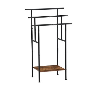 FurnitureR Freestanding Towel Rack with Wood Shelf, 3-Tier Metal Blanket Ladder for Bathroom, Living Room – Towel Holder Organizer, 40.16" Tall - 1 of 4