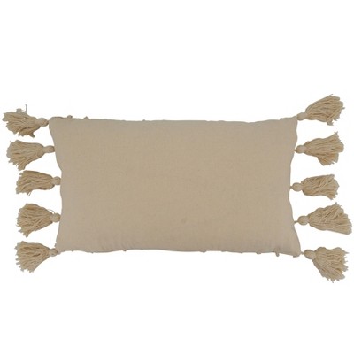 Ivory Cotton Striped Tassel Oblong Pillow Cover