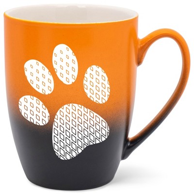 Elanze Designs Pawprint Diamond Gradient Two Toned Ombre Matte Orange and Black 12 ounce Ceramic Stoneware Coffee Cup Mug