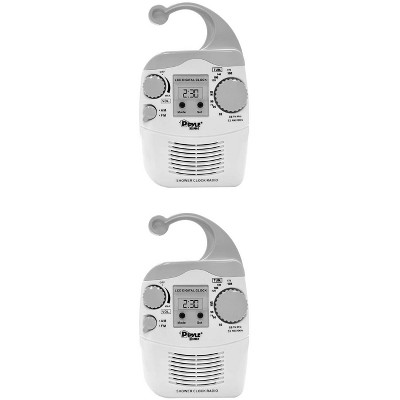 2) New Pyle PSR6 LCD Digital Hanging Waterproof AM/FM Shower Clock Radio White