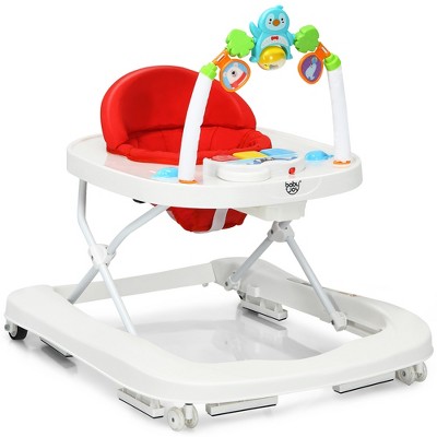 2-in-1 Foldable Baby Walker w/ Adjustable Heights & Detachable Toy Tray BlueGreyRed