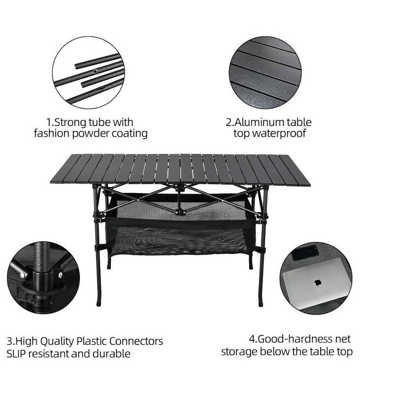 MPM Outdoor Folding Portable Picnic Camping Table, Aluminum Roll-up Table with Carrying Bag for Beach Backyard BBQ Party, 4 of 6