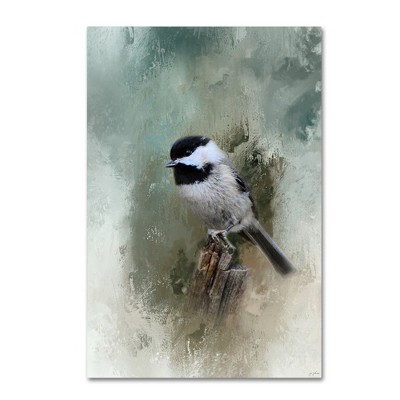 Winter Chickadee Canvas Art in Green and White