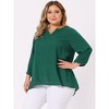 Agnes Orinda Women's Plus Size Sheer 3/4 Sleeve Flowy Split V Neck Blouses - 3 of 4