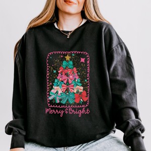 Merry & Bright Bow Tree - Women's Lightweight Garment Dyed Sweatshirt - 1 of 3
