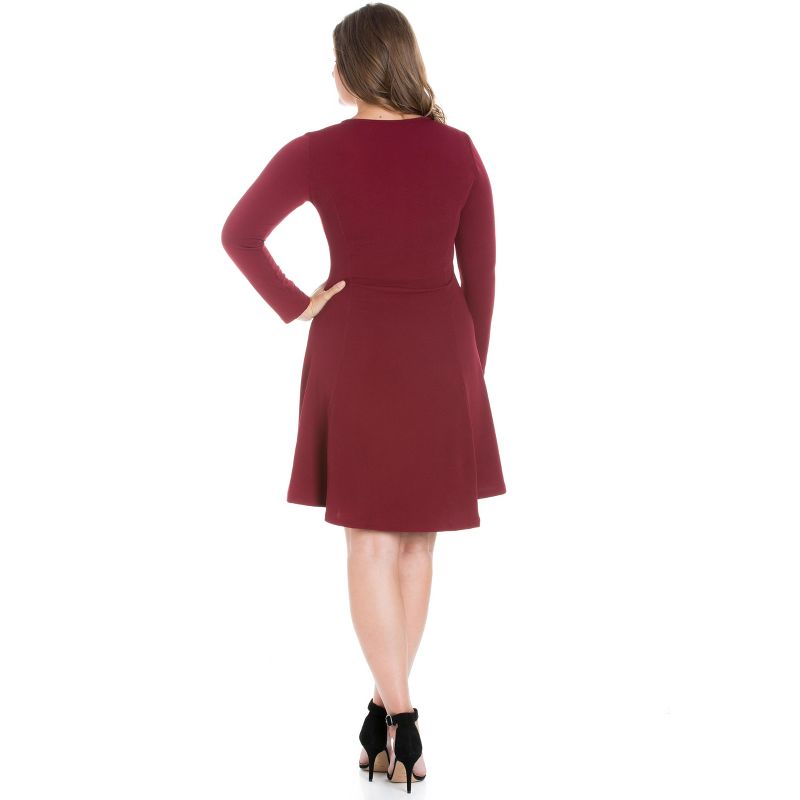 24seven Comfort Apparel Long Sleeve Knee Length Plus Size Skater Dress, 3 of 5