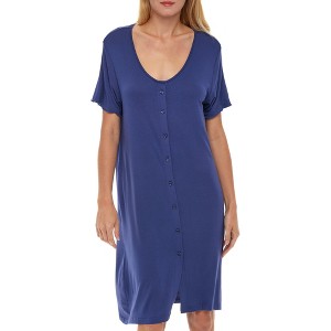 ADR Women's Soft Knit Night Shirt, Short Sleeve Button Down Nightgown V-Neck Pajama Top - 1 of 4