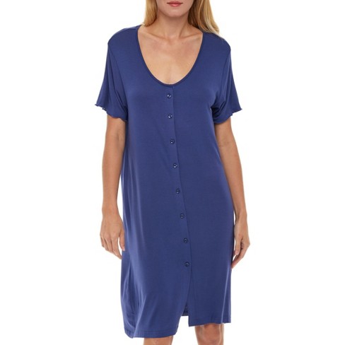 Cheibear Womens Modal Nightshirt Soft Button Down Nightgown Short Sleeve  Pajama Sleepshirt Blue Small : Target