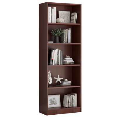 Lirago,Adjustable 5-Shelf Wooden Bookcase-Freestanding Home Office & Living Room Storage,Mahogany