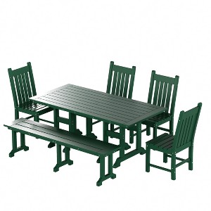 WestinTrends 6 Piece Outdoor Patio Dining Set Outdoor Table and Bench Chair Set - 1 of 2