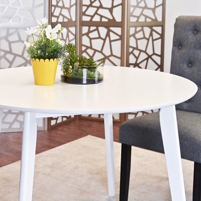 White Round Wood Dining Table with Angled Legs