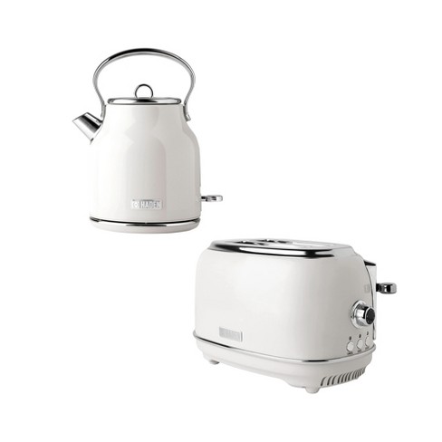 Haden Heritage 1.7 Liter Electric Kettle with 2 Slice Bread Toaster, White