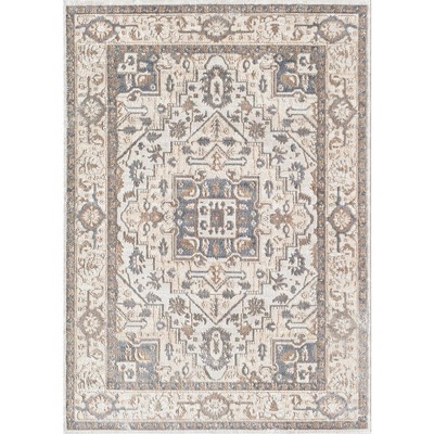 Desert Sand Beige and Slate Floral 5' x 7' Area Rug