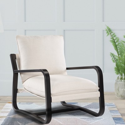 Vynxaria Blaire Sling Chair in Oatmeal Fabric with Bronze Metal Frame