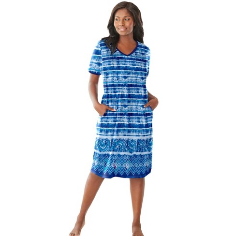 Dreams & Co. Women's Plus Size Short-sleeve Sleepshirt - M/l, Blue : Target