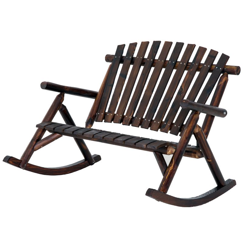 Outsunny Wooden Rocking Chair, Indoor Outdoor Porch Rocker with Slatted Design, High Back for Backyard, Garden, 4 of 7