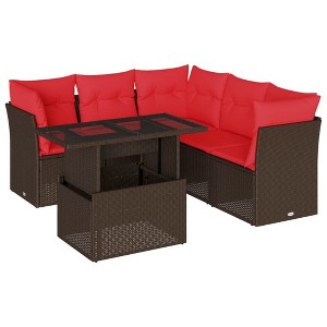 vidaXL 6 Piece Garden Sofa Set with Cushions Brown Poly Rattan - 1 of 4