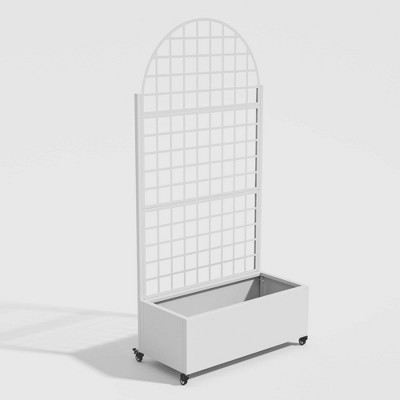 Lirago Metal Planter Box privacy screen Garden Bed with Trellis and Wheels - White- 6 ft. H x 3 ft. W