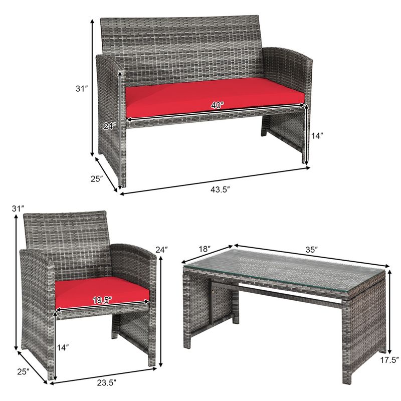 Tangkula 4-Piece Outdoor Patio Furniture Set Rattan Wicker Conversation Sofa Set, 2 of 8