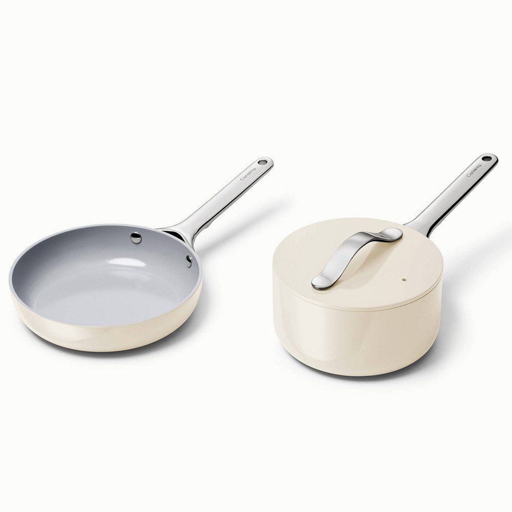 Caraway Home 2pc Nonstick Ceramic Mini Fry Pan and Mini Sauce Pan Set Cream