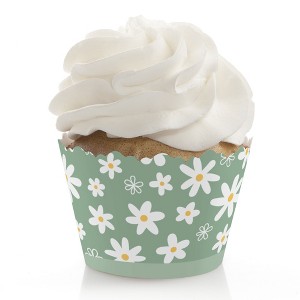 Big Dot of Happiness Sage Green Daisy Flowers - Floral Party Decorations - Party Cupcake Wrappers - Set of 12 - 1 of 4