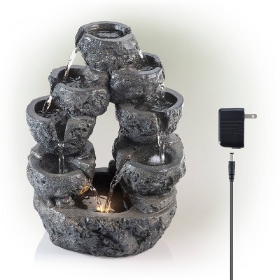 14" Gray Resin 5-Tier Cascading LED Waterfall Fountain