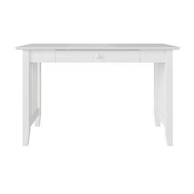 White Solid Wood Desk with Drawer, Power Outlet, and USB Port