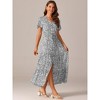Seta T Women's Summer Casual V Neck Split Hem Short Sleeve Floral Maxi Sundress - 2 of 4