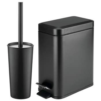 mDesign Metal Toilet Bowl Brush and Holder + Wastebasket - Set of 2