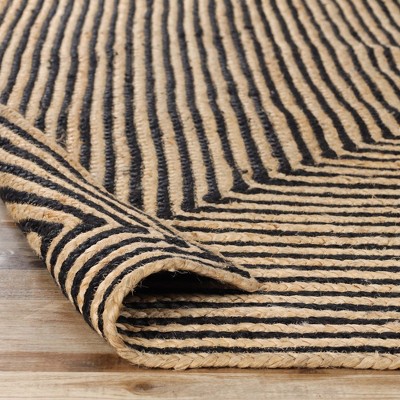 Handwoven Black and Beige Braided Jute Reversible Area Rug, 2' x 3'