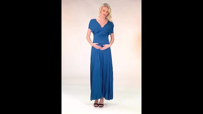 24seven Comfort Apparel Cap Sleeve V Neck Maternity Maxi Dress, 2 of 6, play video