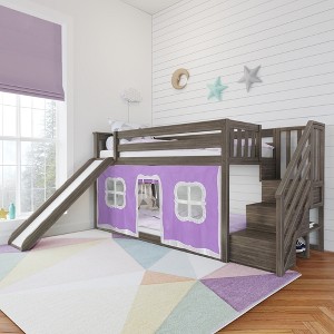 Max & Lily Twin Low Bunk Bed with Stairs and Slide with Curtains - 1 of 3
