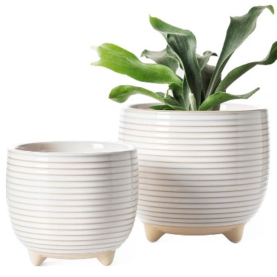 2-Pack Ceramic Plant Pots 5.1" & 6.4" - Succulent Plant Pots with Drainage Holes, Strainer, and Silicone Stopper - Indoor Planters