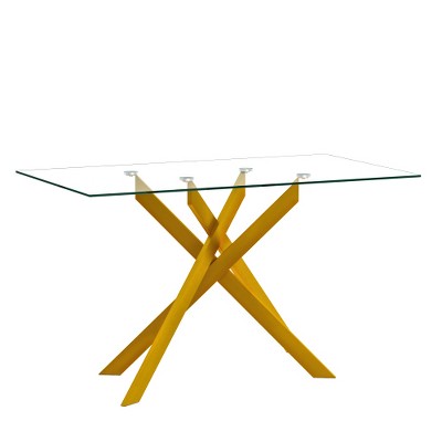 Dolonm  51.18" Rectangular Clear Tempered Glass Dining Table,Stylish Design with Golden Metal Legs, Dining Table for Dining Room