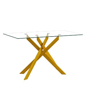 Dolonm  51.18" Rectangular Clear Tempered Glass Dining Table,Stylish Design with Golden Metal Legs, Dining Table for Dining Room - 1 of 4