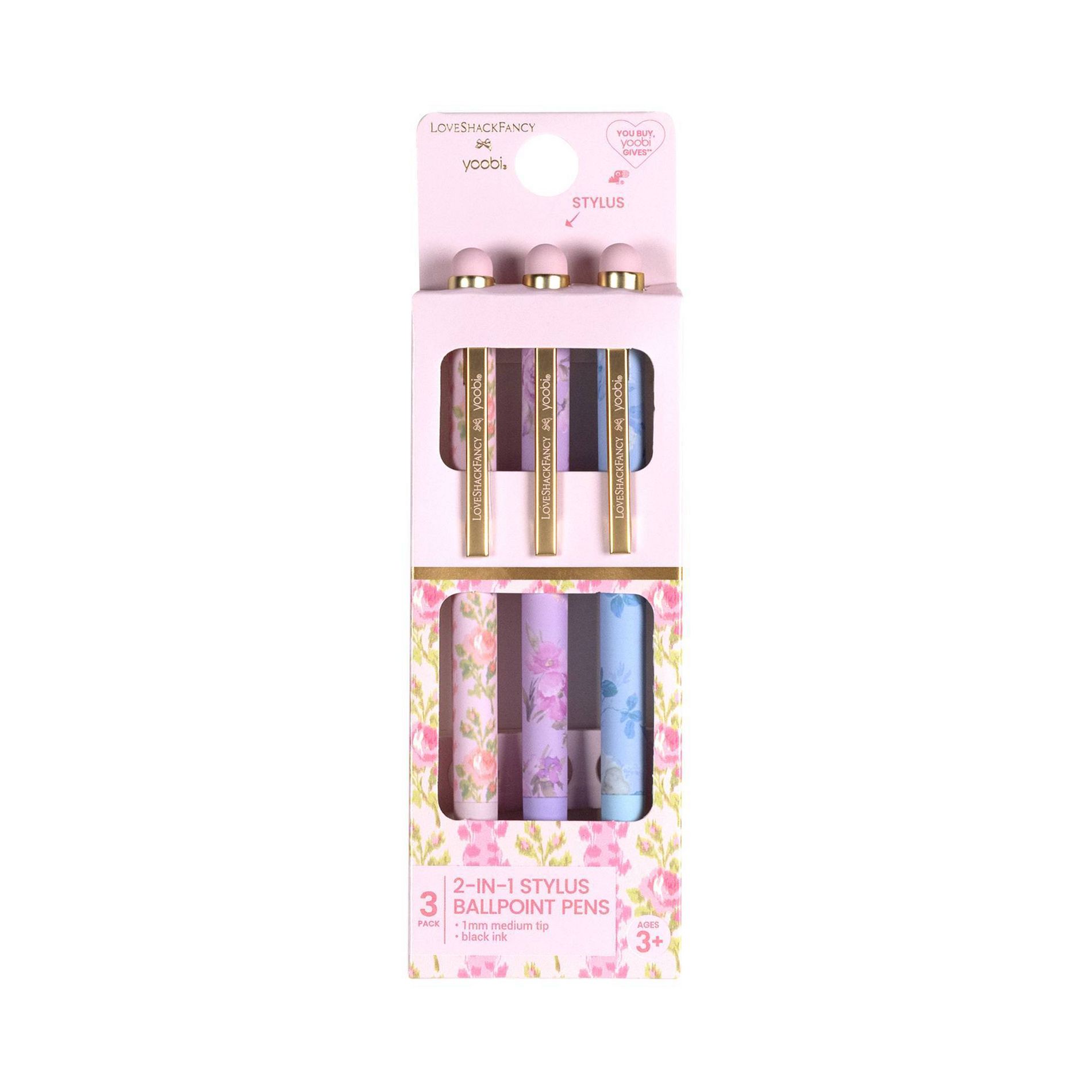 LoveShackFancy x Target - Yoobi Blooming Heirloom, Happy Thoughts, Everblooming Rosettes 3pk Stylus Ballpoint Pens