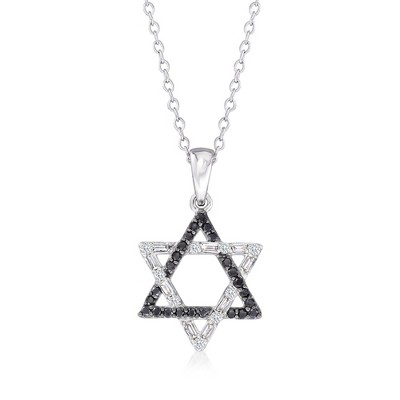 Ross-Simons 0.15 ct. t.w. Black and White Diamond Star Of David Pendant Necklace in 14kt White Gold