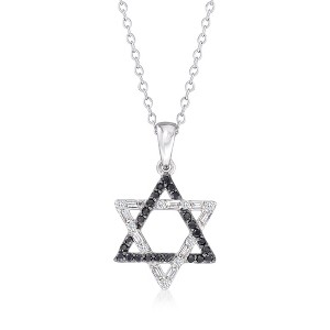 Ross-Simons 0.15 ct. t.w. Black and White Diamond Star Of David Pendant Necklace in 14kt White Gold - 1 of 3