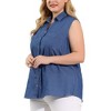 Agnes Orinda Women's Plus Size Pocket Sleeveless Button Down Work Summer Chambray Blouses - 2 of 4