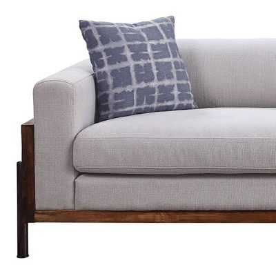 Pelton 91" Light Gray Linen Upholstered Sofa with Walnut Wood Frame