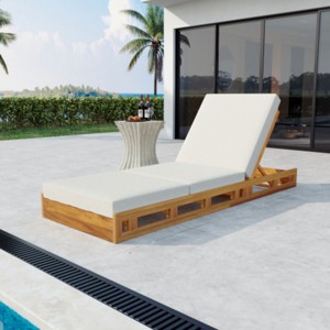 Outdoor Chaise Lounge Chairs with Cushions, Wooden Adjustable Backrest Recliner for Poolside Lounging or Patio Retreat-Maison Boucle - 1 of 4