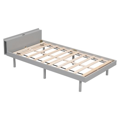 Bellemave Kids Twin Bed With USB Port, Wooden Platform Bed for Boys, Girls, Teens,Bed Frames for Kids, White or Gray Frame