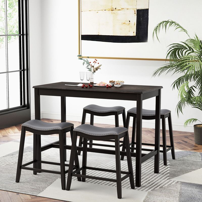 Tangkula 5PCS Bar Table Set Counter Height Table & Upholstered Saddle Stools Set for 4, 3 of 11