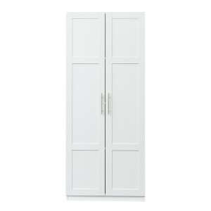 TIRAMISUBEST High Wardrobe Cabinet with 2 Doors 3 Partitions 4 Storage Spaces - Mobile Lateral Filing Cabinet Locking Wheels Adjustable Shelf - 1 of 4