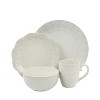Elama White Lace 16 Piece Round Scallop Stoneware Dinnerware Set in White - 3 of 4
