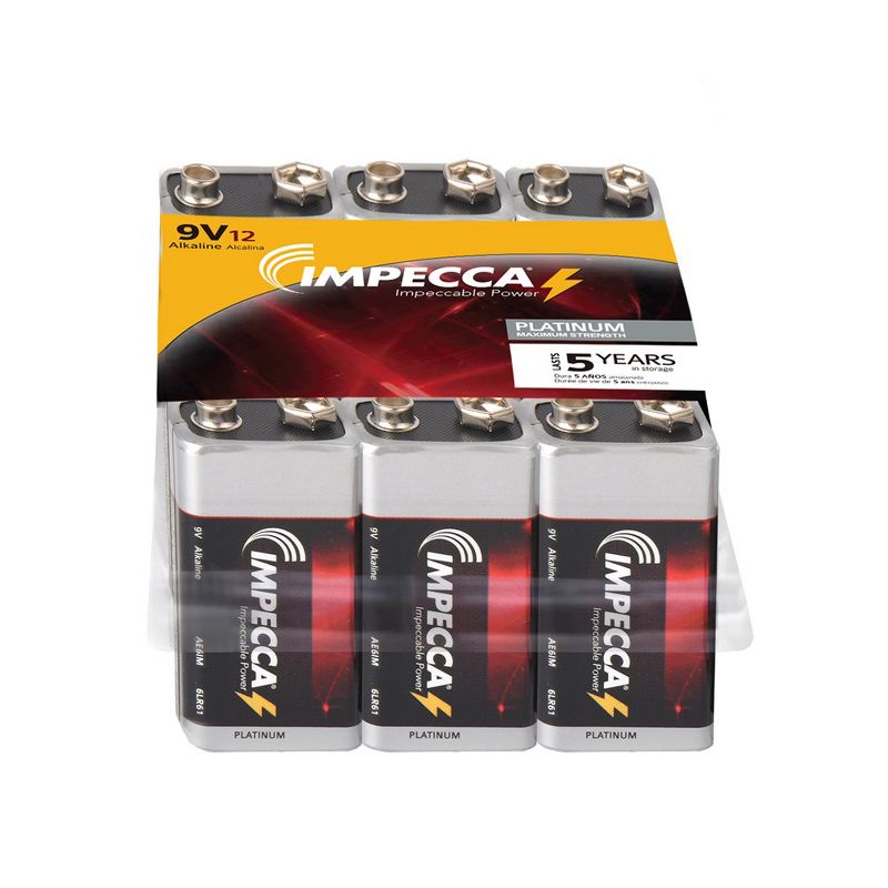 Impecca 9-Volt 12-Pack Alkaline Platinum Batteries (12-Cells), 1 of 4