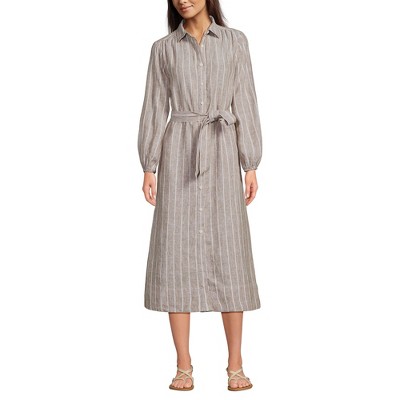 Lands' End Women's Linen Long Sleeve Midi Shirt Dress