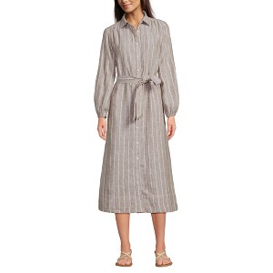 Lands' End Women's Linen Long Sleeve Midi Shirt Dress - 1 of 4